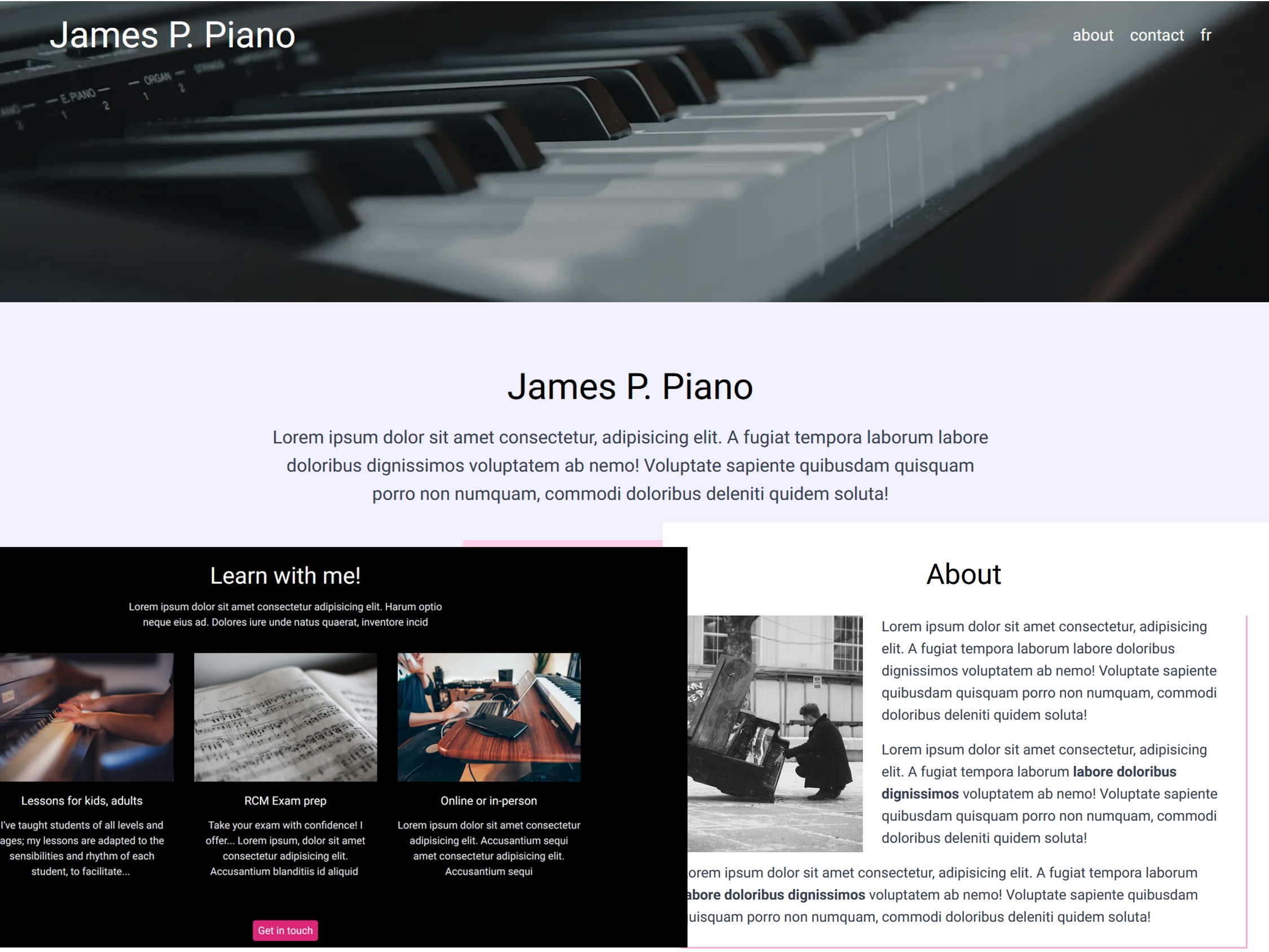 Thème pour un site web pour un prof de piano