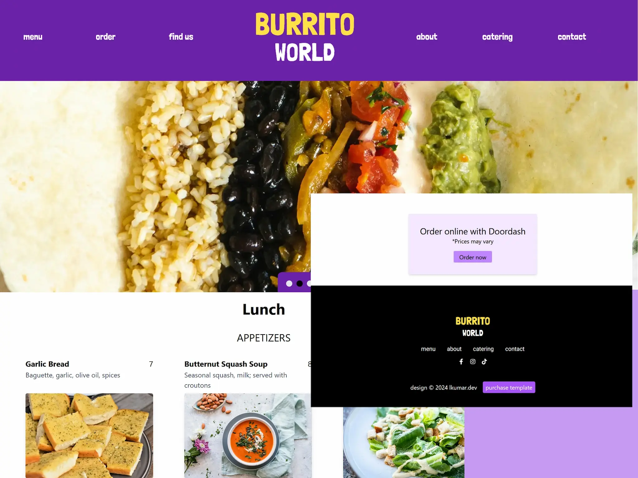 Demo website for a burrito restaurant