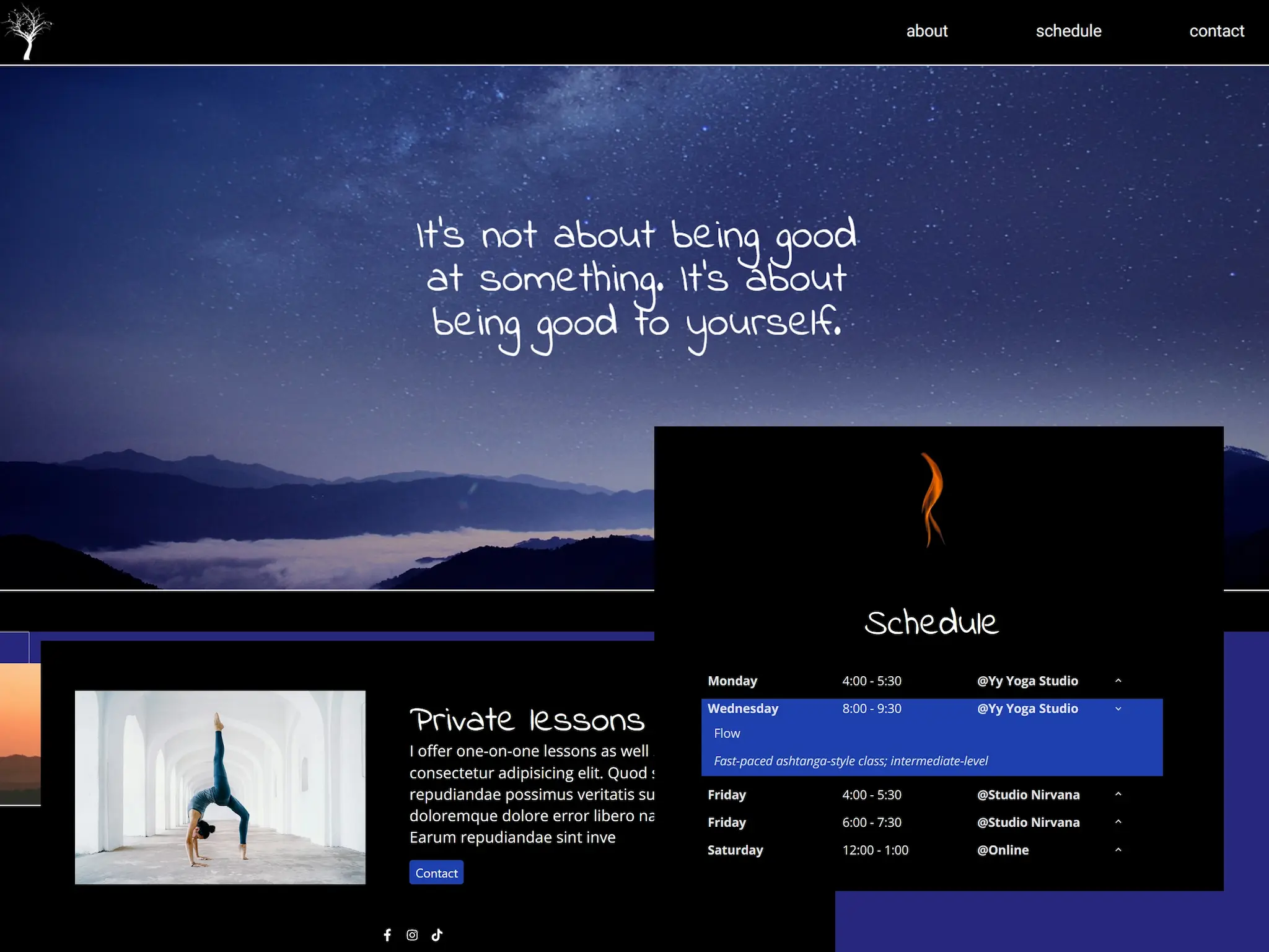 Demo website for a yoga teacher